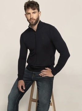 Sweter męski GUESS czarny rozpinany półgolf kardigan z wełną i jedwabiem M