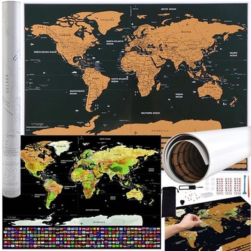 MAPA ŚWIATA ZDRAPKA Z FLAGAMI AKCESORIA na prezent