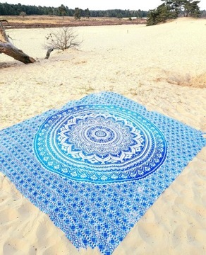 KOC DO ĆWIECZEŃ JOGI MATA 150x150cm PAREO FOUTA MANDALA NATURALNA BAWEŁNA