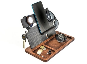 Stacja dokowania taca smartfon telefon ładowanie drewniana akcesoria klucze