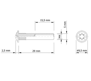 Złącze meblowe do szafek fi5 mm M4 (30-40 MM)