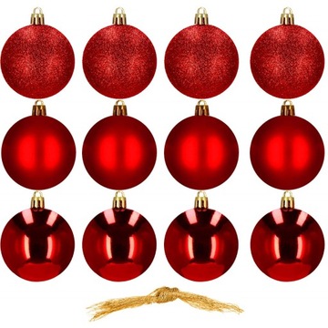 НАБОР РОЖДЕСТВЕНСКИХ ШАРОВ 12 красных елочных шаров, Рождественский микс