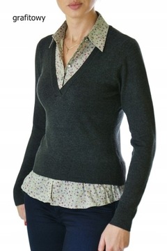 Sweter 2w1 bluzka koszula kwiaty 1094#