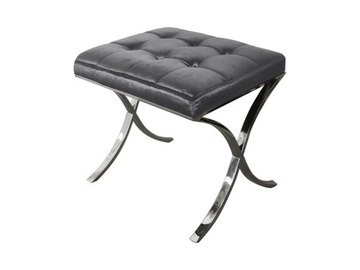 Welurowy pikowany srebrny taboret 54x46x50 LW618