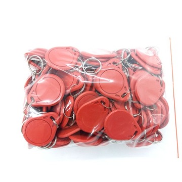 100 SZT. BRELOK BRELOCZEK RFID UNIQUE 125 kHz EM4100 kolory ZAWIESZKA Red