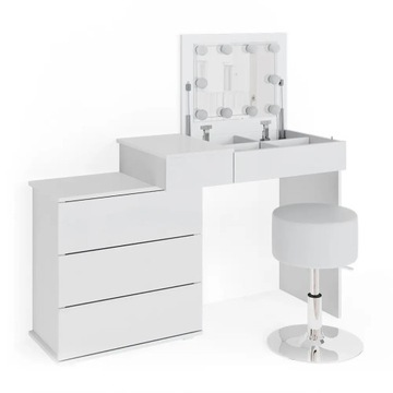 BIAŁA TOALETKA LOTOS Z TABORETEM I LED VICCO