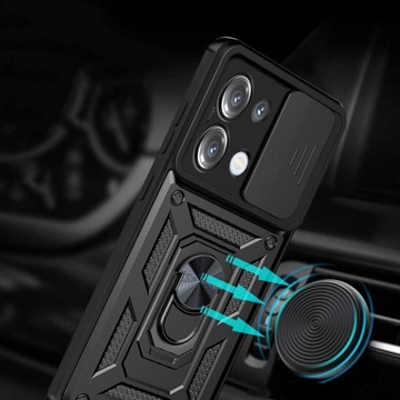 Чехол ARMOR для Xiaomi Redmi Note 13 PRO 4G + СТЕКЛЯННОЕ КОЛЬЦО, РАЗДВИЖНЫЙ ЧЕХОЛ НА 360°