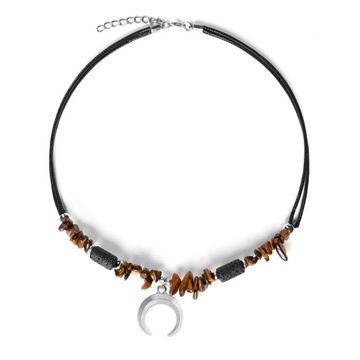 NASZYJNIK MĘSKI KORALIKI Z KAMIENI LAWA TIGER EYE RÓG OBFITOŚCI
