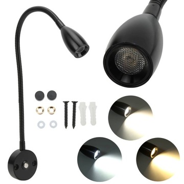 LAMPKA KINKIET DO CZYTANIA 3W 12-24V ELASTYCZNA 3 KOLORY LED REGULOWANY
