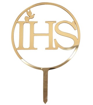 Топпер для первого причастия на торт причастия, золото IHS, в круге, причастие, золотое зеркало