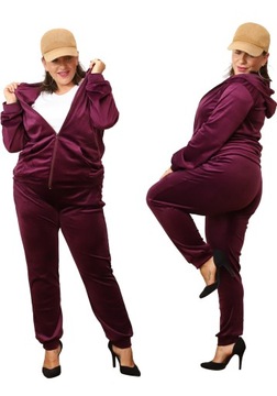 DAMSKI WELUROWY KOMPLET DRESOWY BLUZA ROZPINANA Z KAPTUREM PLUS SIZE XXL