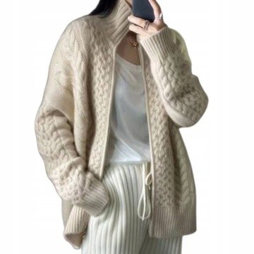 MODNY CIEPŁY GRUBY DAMSKI SWETER ROZPINANY Zip,M
