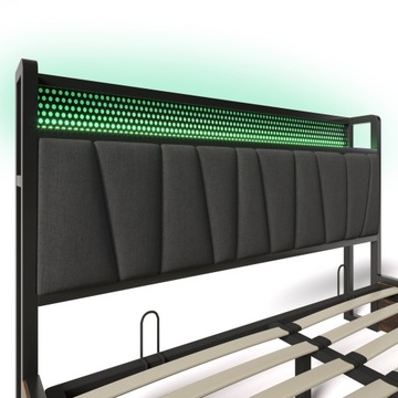 Tapicerowane łóżko metalowe Podwójne łóżko LED 140x200 industrialny+Materac