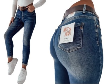 Spodnie jeansy damskie M.Sara SKINNY rurki modelujące PASEK Gratis XL/42