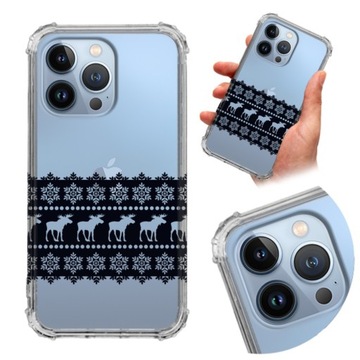 Etui ANTI-SHOCK Wzmacniane IPHONE 13 PRO Święta Zimowe Śnieg Mikołaj Wzory