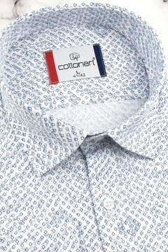 Koszula Męska Elegancka Wizytowa do garnituru biała we wzory SLIM FIT E519
