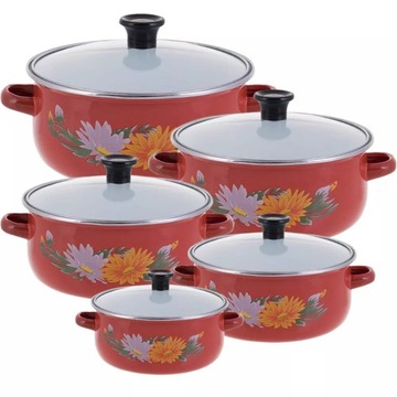 Эмалированные кастрюли Klausberg с посудой, набор БОЛЬШОЙ, 16 шт, красный, индукция
