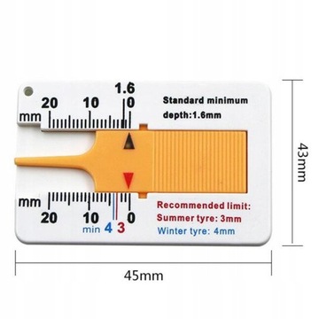 Линейка для измерения глубины протектора шин.