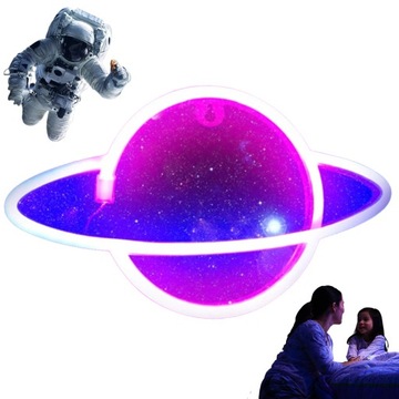 NEON LED LAMPKA NA ŚCIANĘ DO POKOJU PLANETA USB/AA