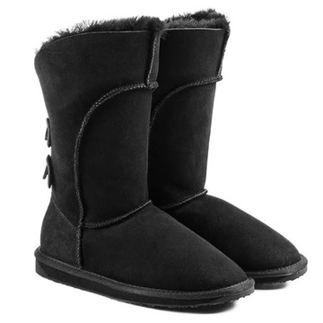 Śniegowce damskie EMU AUSTRALIA czarne wysokie buty ocieplane skórzane r.38