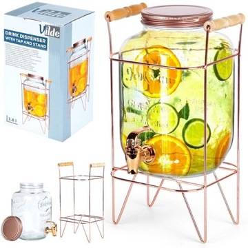 БАНКА ДЛЯ ЛИМОНАДНОГО НАПИТКА С КРАНОМ, НАВИНЧЕННАЯ И ЗОЛОТАЯ ПОДСТАВКА, 4,2 Л.