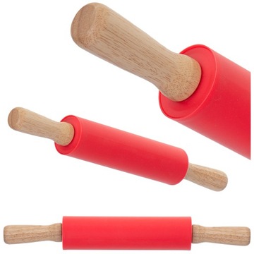 Wałek kucharski do ciasta silikonowy 38cm czerwony