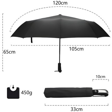 SOLIDNY PARASOL PARASOLKA SKŁADANA AUTOMAT UNISEX 10 DRUTÓW + POKROWIEC