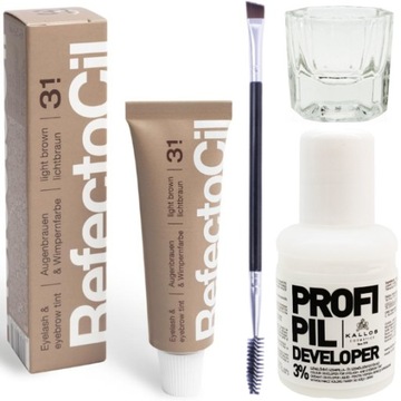ZESTAW DO HENNY 1x RefectoCil henna 3.1 oxydant pędzelek spiralka kieliszek