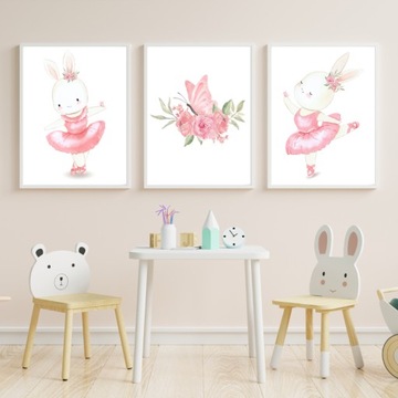 Установите 3 плаката для детей A3 Rabbit Balleerina