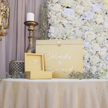 БОЛЬШАЯ ЗОЛОТАЯ КОРОБКА ДЛЯ КОНВЕРТОВ + гламурные ОБРУЧАЛЬНЫЕ КОЛЬЦА