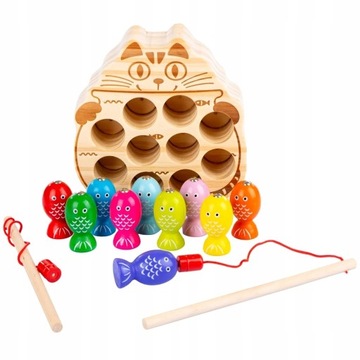 ZŁAP ROBACZKA ROBAKA GRA MAGNETYCZNA DREWNIANA KOTEK ZŁÓW RYBKI MONTESSORI