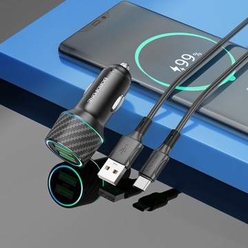 2 автомобильных зарядных устройства Borofone USB 36 мА с кабелем типа C FAST