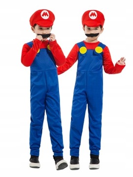 STRÓJ KOSTIUM PRZEBRANIE BAL MARIO BROS CZAPKA WĄSY MARIO ROZM.S 104 /110