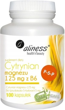 Cytrynian MAGNEZU i WITAMINA B6 P-5-P Aliness 100kaps. Skurcze mięśni Mózg
