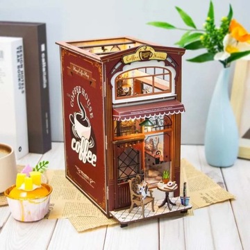 Miniaturowy domek Book Nook DIY Śniadanie na mieście Kawa Poranek Model