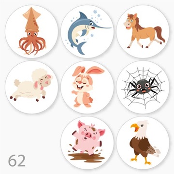 Etykiety naklejki motywacyjne ZWIERZAKI MIX FI55 64 szt