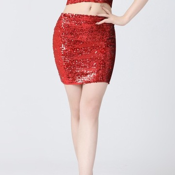 Modne spódnice damskie krótkie cekinowe dziewczęce Bling obcisła sukienka ołówkowa Mini czerwona