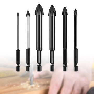 6x набор сверл по бетону и стеклу, крестовые сверла для деревянной плитки на кирпичных стенах