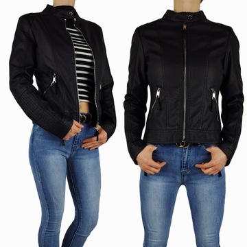 DAMSKA KURTKA SKÓRZANA RAMONESKA BIKER BLACK ZIP