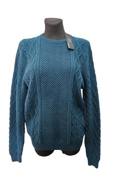 M&S męski sweter turkusowy wzór M