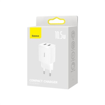 МОЩНОЕ СЕТЕВОЕ ЗАРЯДНОЕ УСТРОЙСТВО 2x USB 10,5 Вт, 2 А BASEUS