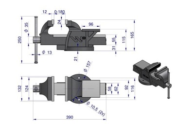 Imadło ślusarskie ciężkie z żeliwa sferoidalnego stałe 125 mm Waryński