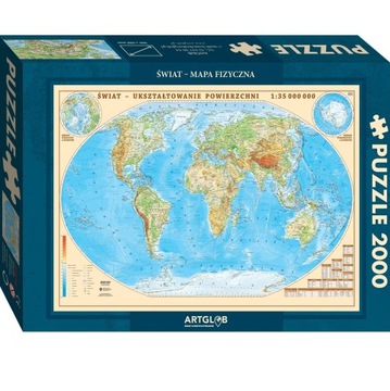 Puzzle 2000 mapa świata fizyczna geograficzna język POLSKI aktualna 96x68cm