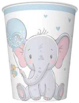 KUBECZKI PAPIEROWE SŁONIK BŁĘKIT BABY SHOWER 8 SZT