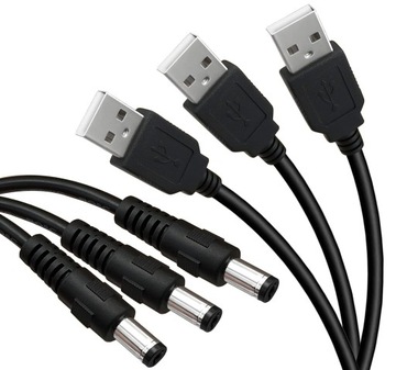 3 szt. USB 2.0 typ A męski na DC 5,5 x 2,1 mm DC 5 V moc 1 M