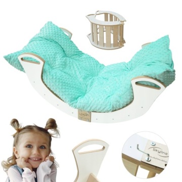 Dřevěné Houpačka bílé s polštářem tyrkysové Mdf Montessori pro děti 85 cm Pl