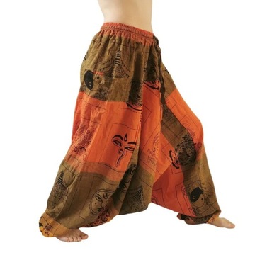 Szarawary alladynki bawełniane pomarańczowe spodnie joga Nepal