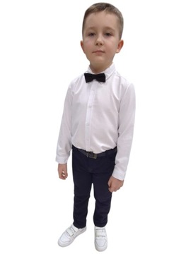 KOSZULA CHŁOPIĘCA BIAŁA ELEGANCKA Z MUCHĄ 128