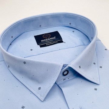 DUŻY ROZMIAR wizytowa błękitna koszula męska z lycrą we wzorki do garnituru