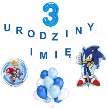 BALONY na urodziny 1-9 SONIC+ IMIĘ zestaw XL 3